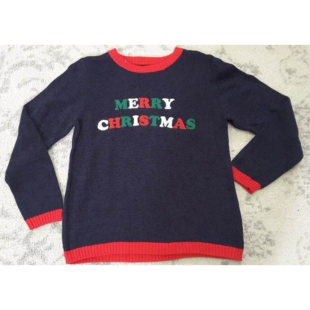 Blizzard Bay Youth Merry Christmas Navy Sweater Size L